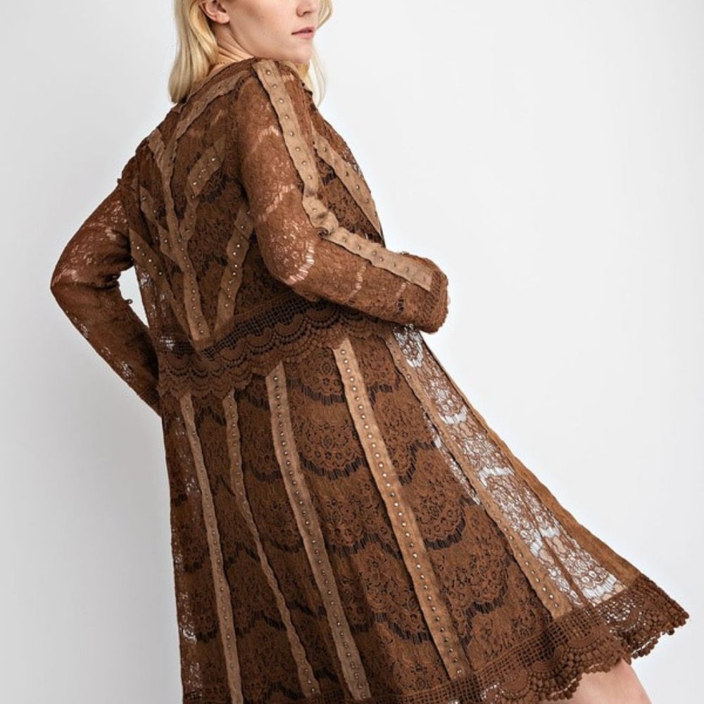 NEW  lace studs VOCAL CAMEL CARDIGAN coatigan sweater boho western jacket SM-3X - Picture 4 of 6